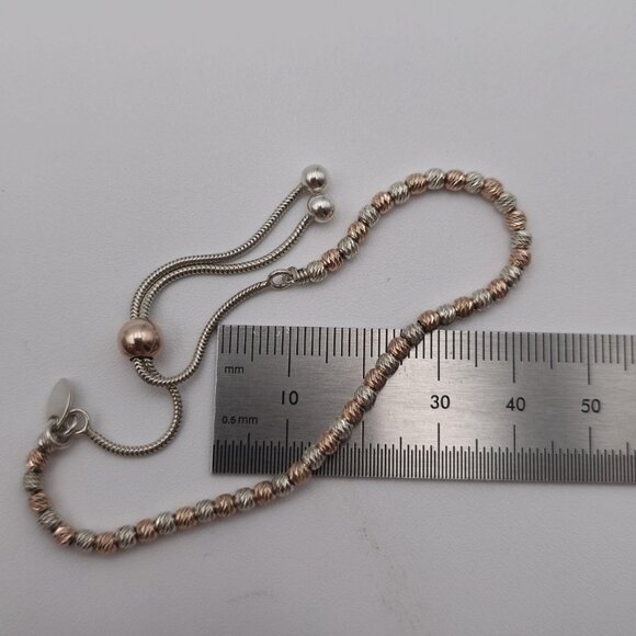 7 Inch Sterling Silver And Rose Gold Plated Adjustable Bracelet A2862 - Picture 5 of 6